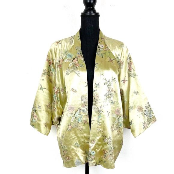 Vintage Evening Jacket Asian Floral Brocade Overlay Raglan Sleeve - Picture 1 of 9